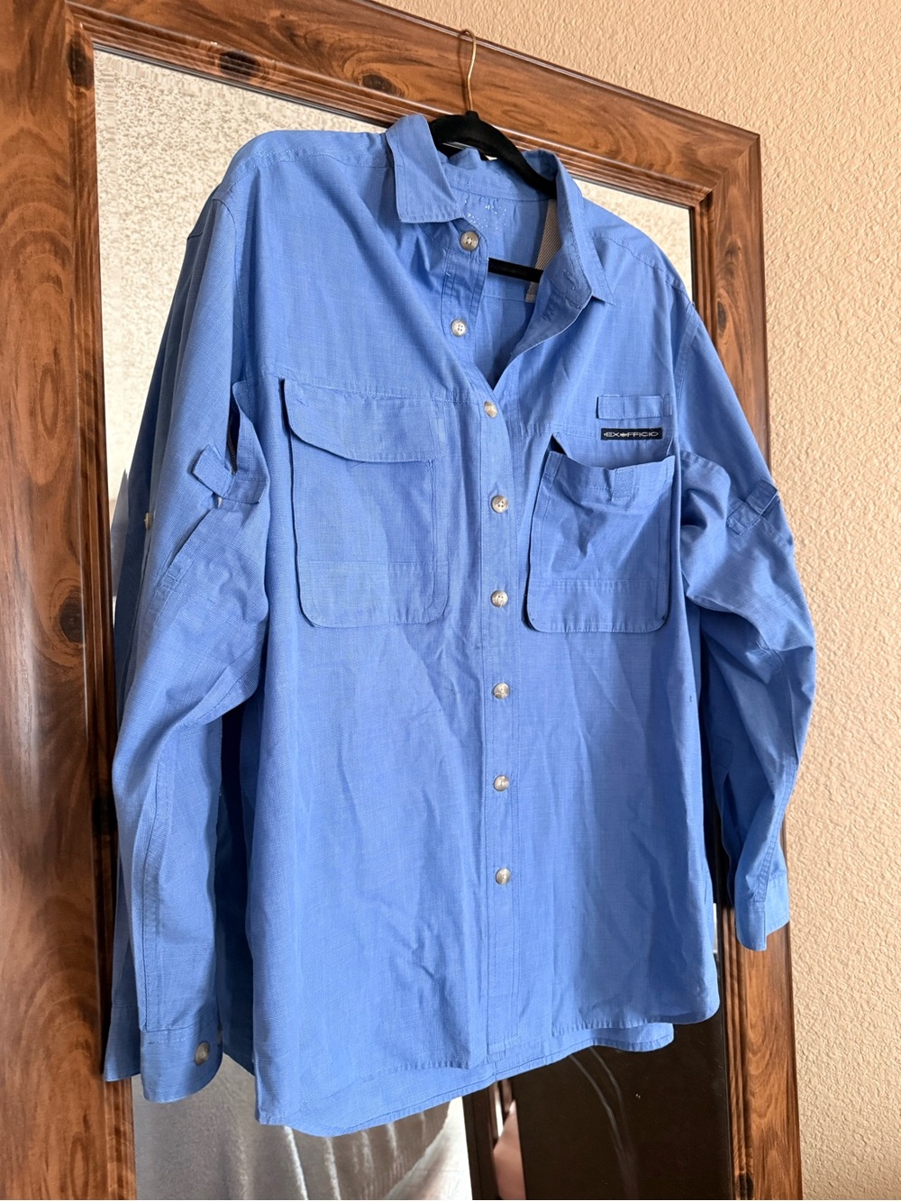 Light Blue Long-Sleeve Men's Button Shirt Jacket